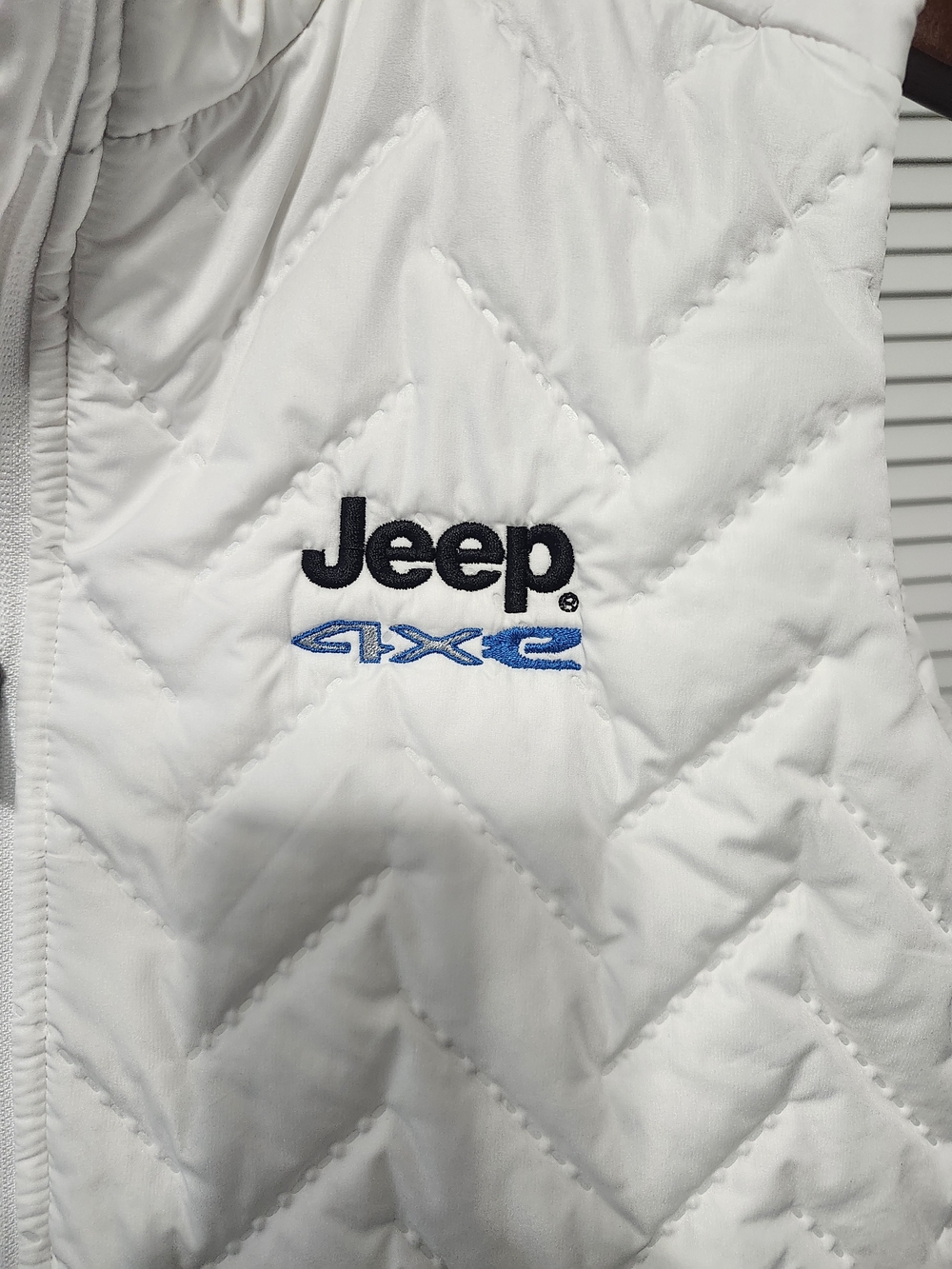 Holloway White Quilted Jacket with Black and Blue Jeep Embroidery